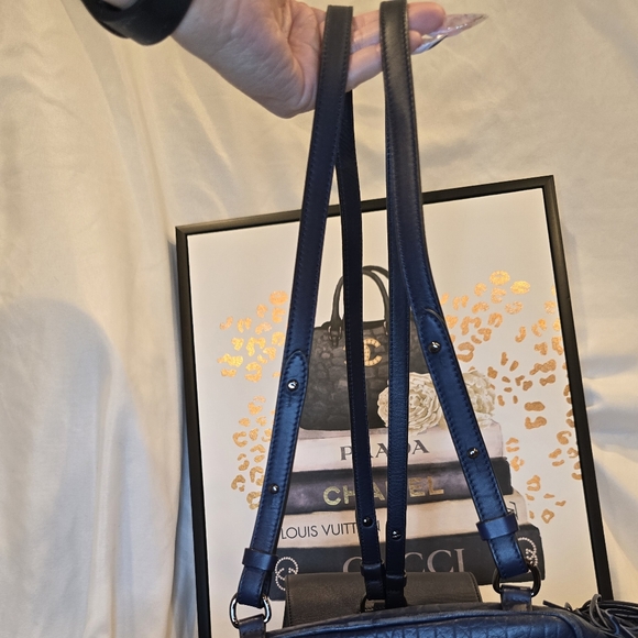 Christian Louboutin Lucky L Bucket Navy Blue Fringe Shoulder Bag And Backpack - Picture 12 of 17